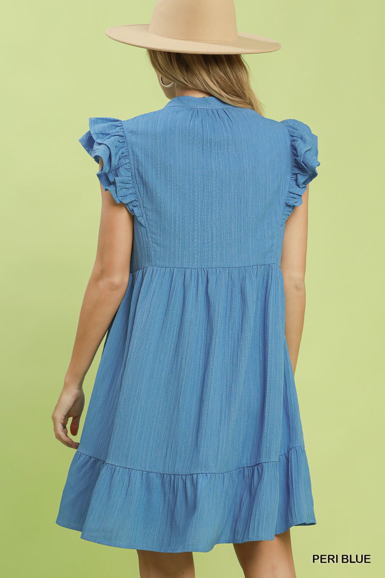 Ruffle Sleeve Babydoll Dress- Peri Blue