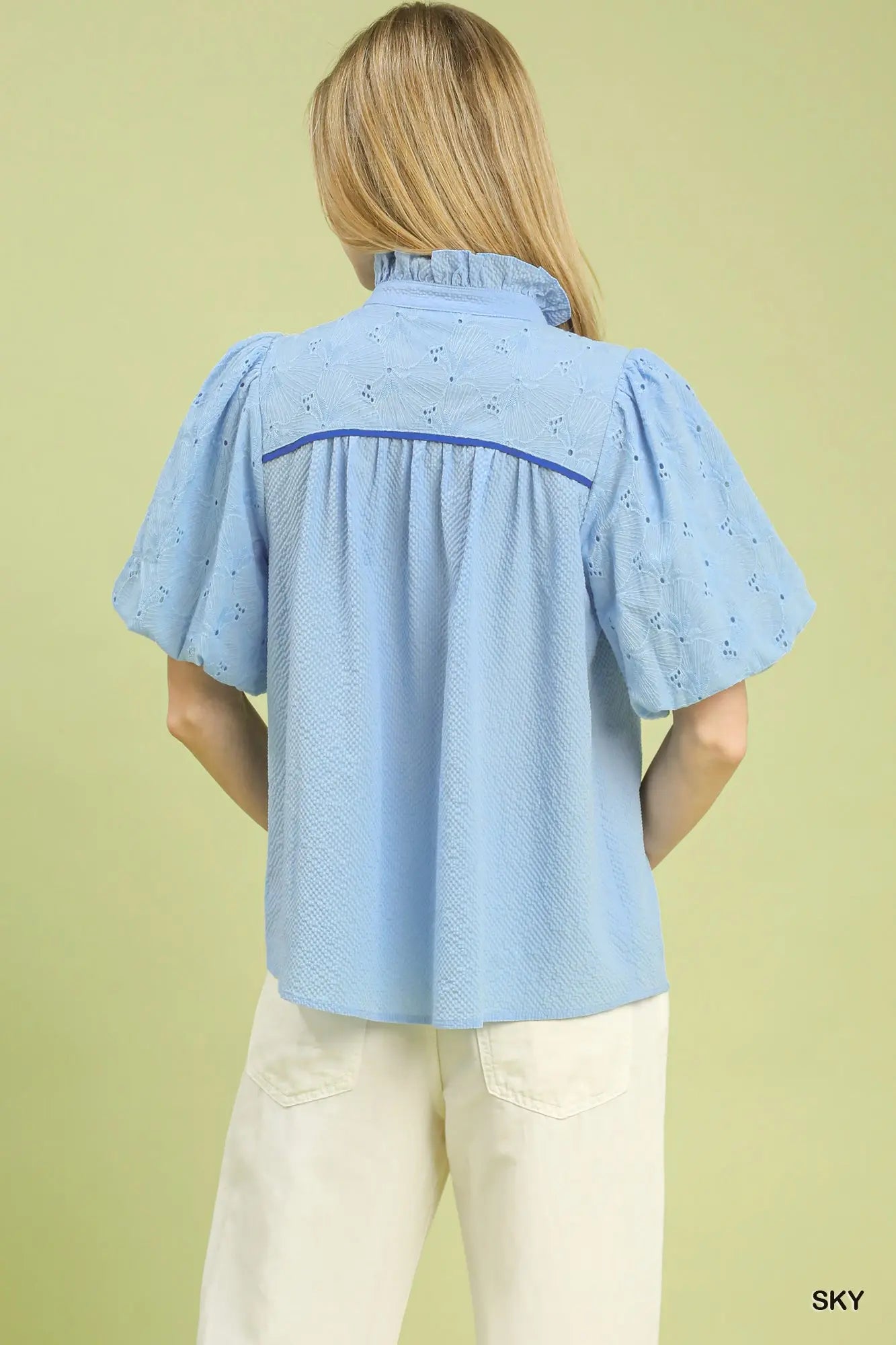 Sky Blue Eyelet Puff Sleeve