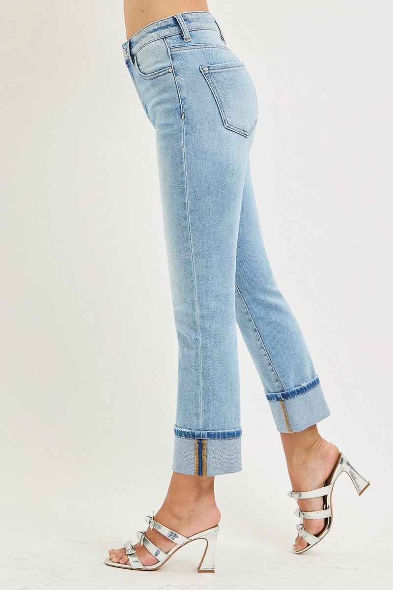 Risen: #80L High Rise Ankle Straight Cuffed Jeans: Light