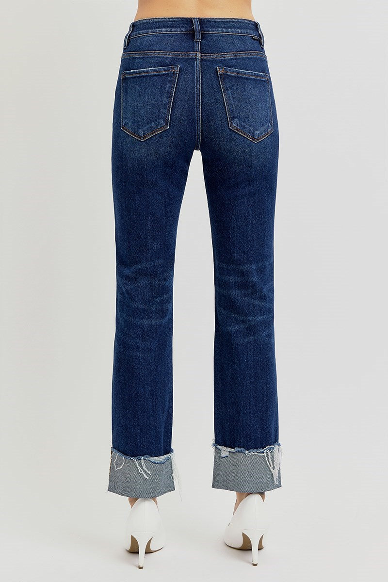 Risen: #77 Tummy Control High Rise Crop Straight Cuffed Jeans