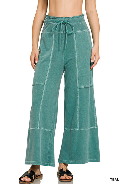 FRENCH TERRY WASHED EXPOSED-SEAM WIDE LEG PANTS- (6 colors available)