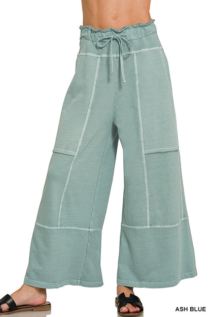 FRENCH TERRY WASHED EXPOSED-SEAM WIDE LEG PANTS- (6 colors available)