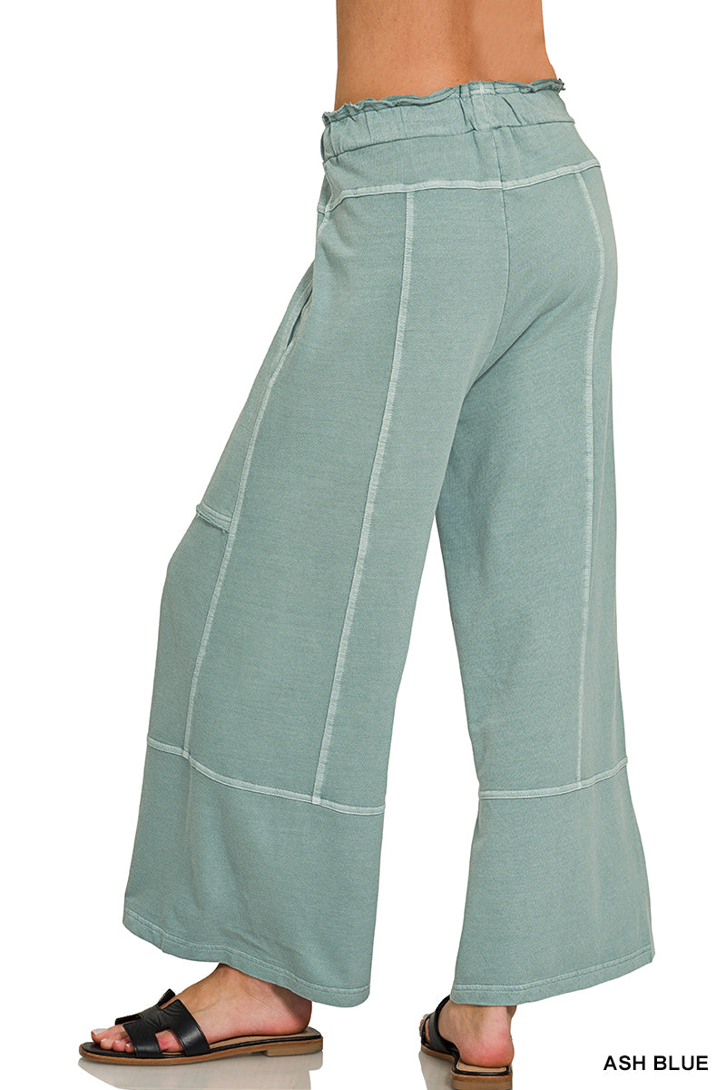 FRENCH TERRY WASHED EXPOSED-SEAM WIDE LEG PANTS- (6 colors available)