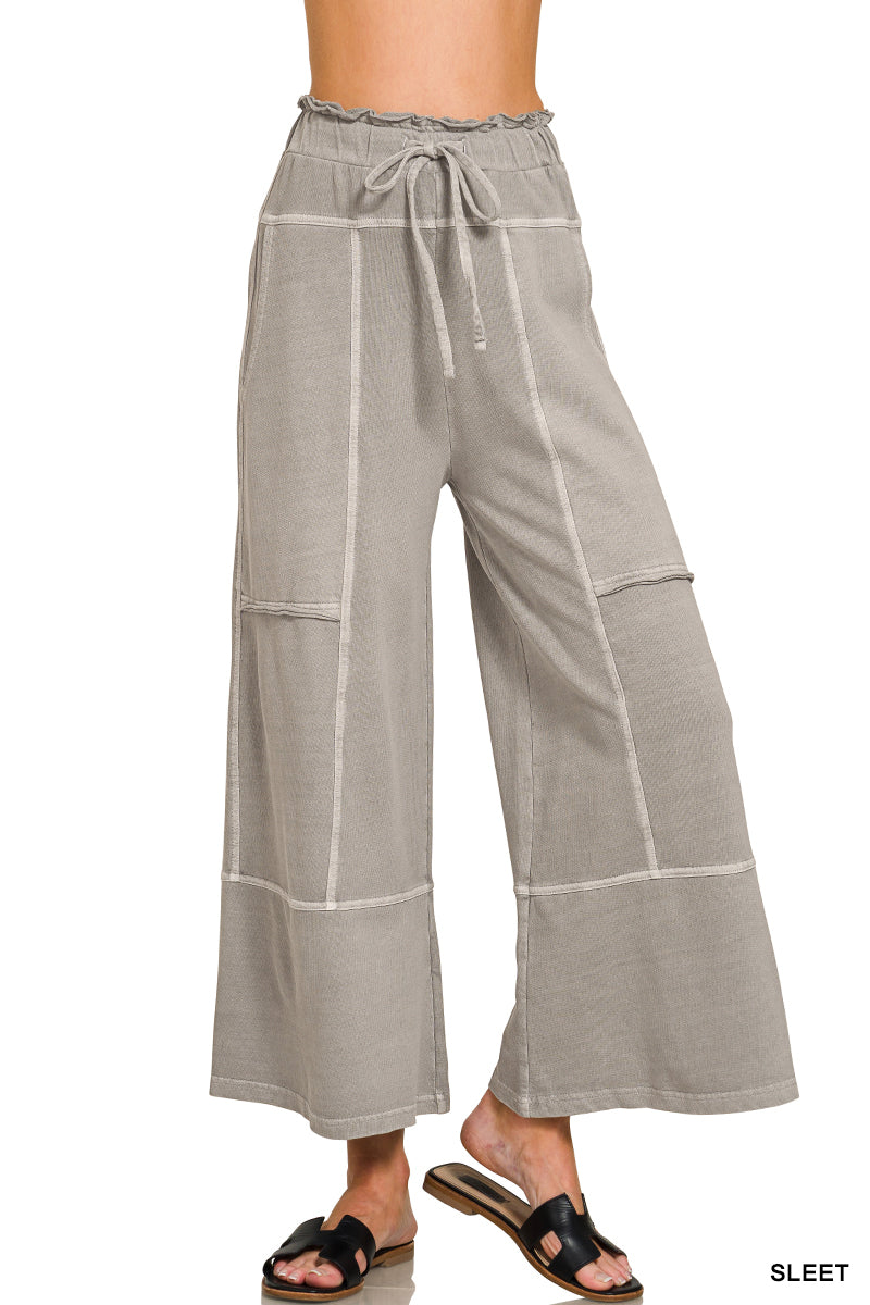 FRENCH TERRY WASHED EXPOSED-SEAM WIDE LEG PANTS- (6 colors available)
