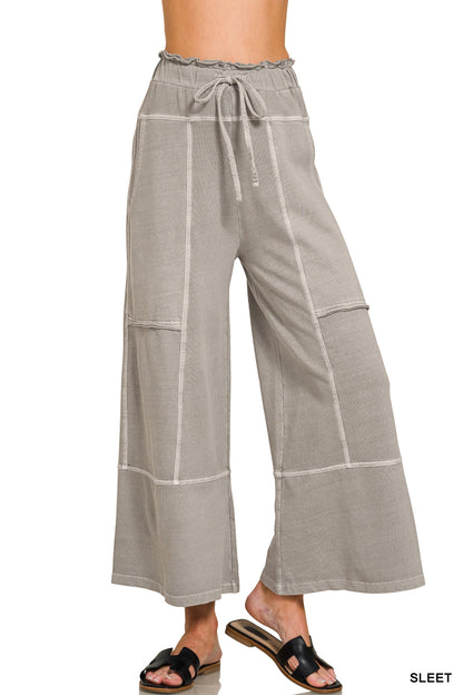 FRENCH TERRY WASHED EXPOSED-SEAM WIDE LEG PANTS- (6 colors available)