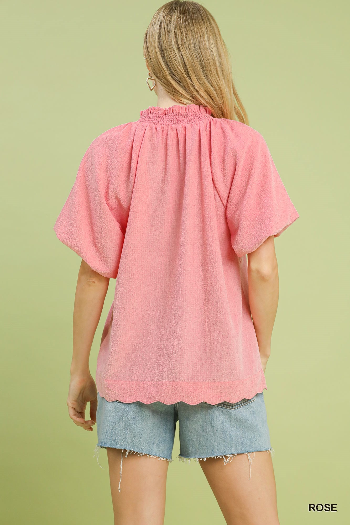 Pink or Ivory Scalloped Hem Textured Blouse