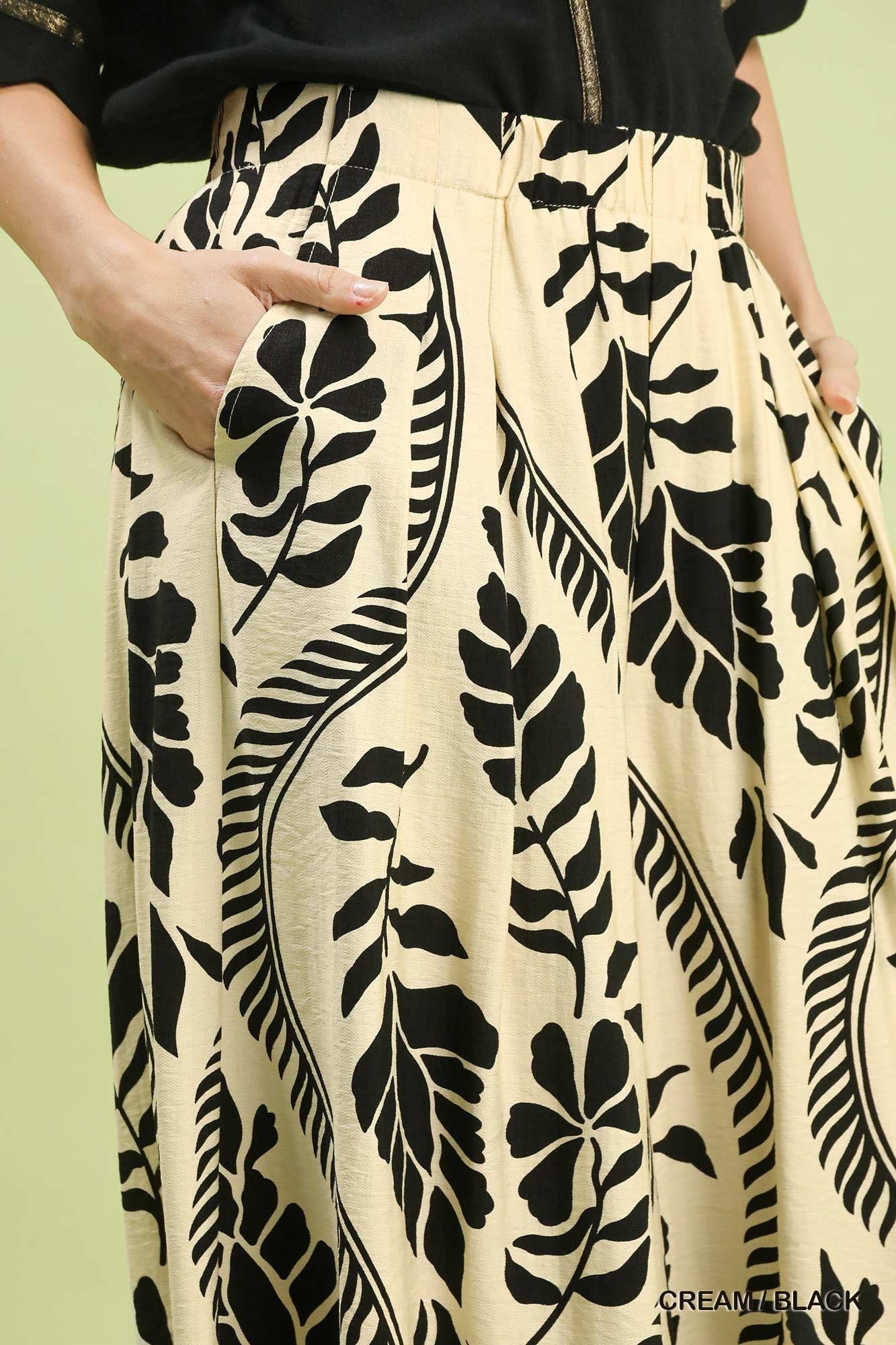 Cream/Black Tropical Print Wide Leg Pants