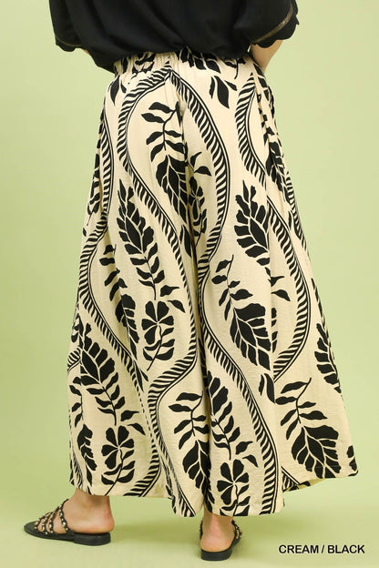 Cream/Black Tropical Print Wide Leg Pants