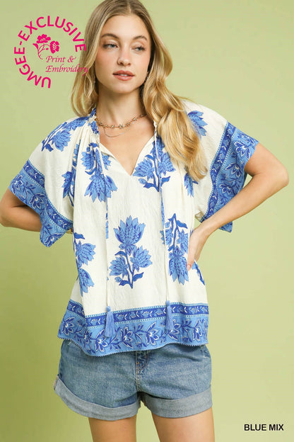 Mix Floral Print Top: Pink or Blue