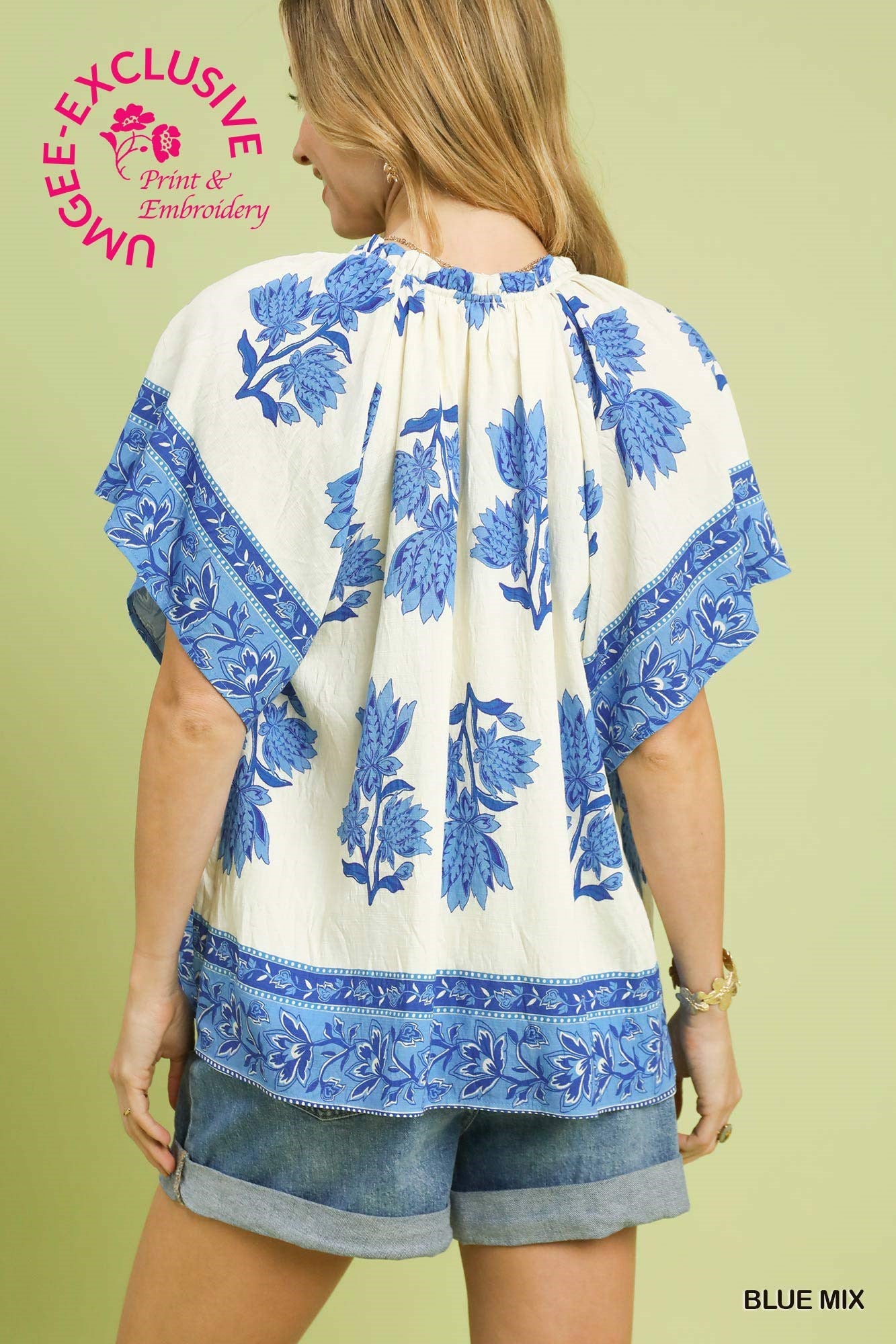 Mix Floral Print Top: Pink or Blue