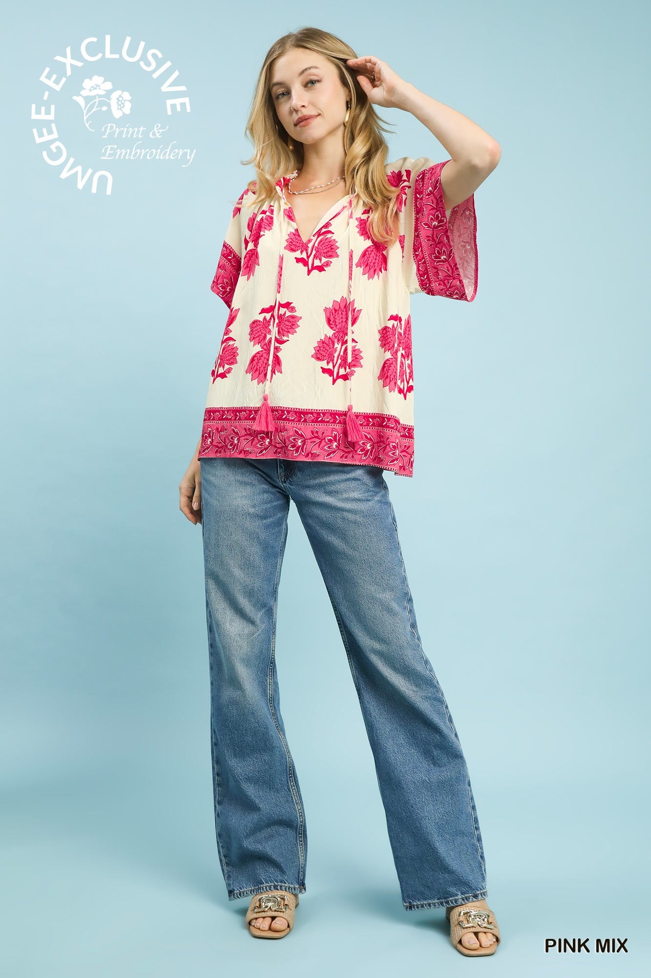 Mix Floral Print Top: Pink or Blue