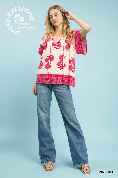 Mix Floral Print Top: Pink or Blue