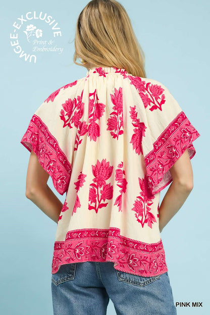 Mix Floral Print Top: Pink or Blue