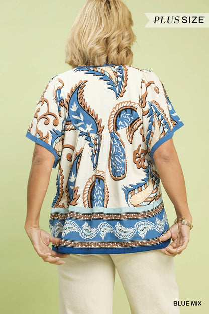 Mixed Paisley Border Print Tassel Top: Umgee+