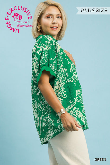 Green Paisley Oversize Top