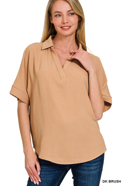 Crinkle V-neck w/Collar (4 color options)