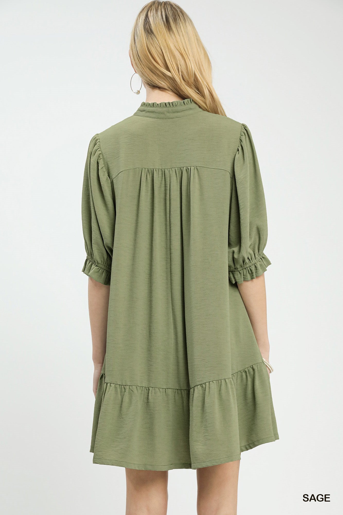 Sage Lace Tiered Mini Dress w/Pockets
