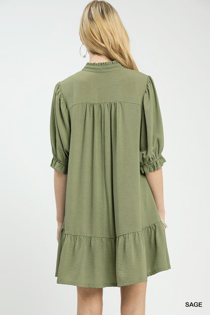 Sage Lace Tiered Mini Dress w/Pockets
