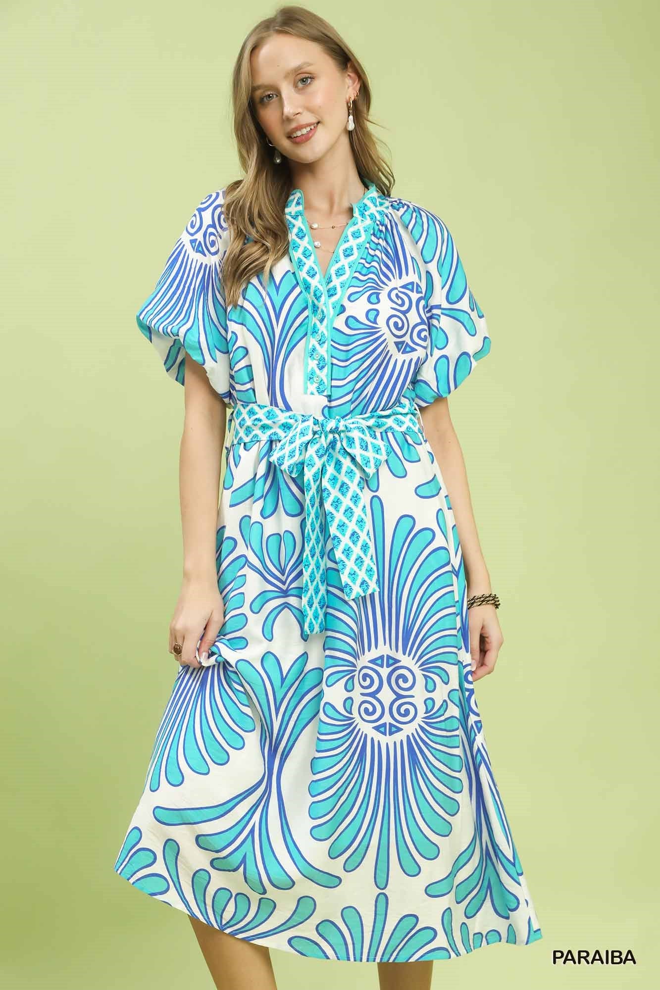 Bold Geo Floral Belted Maxi Dress
