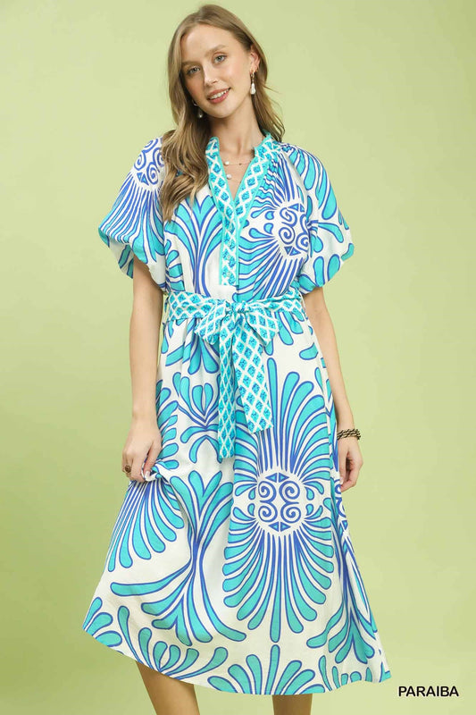 Bold Geo Floral Belted Maxi Dress