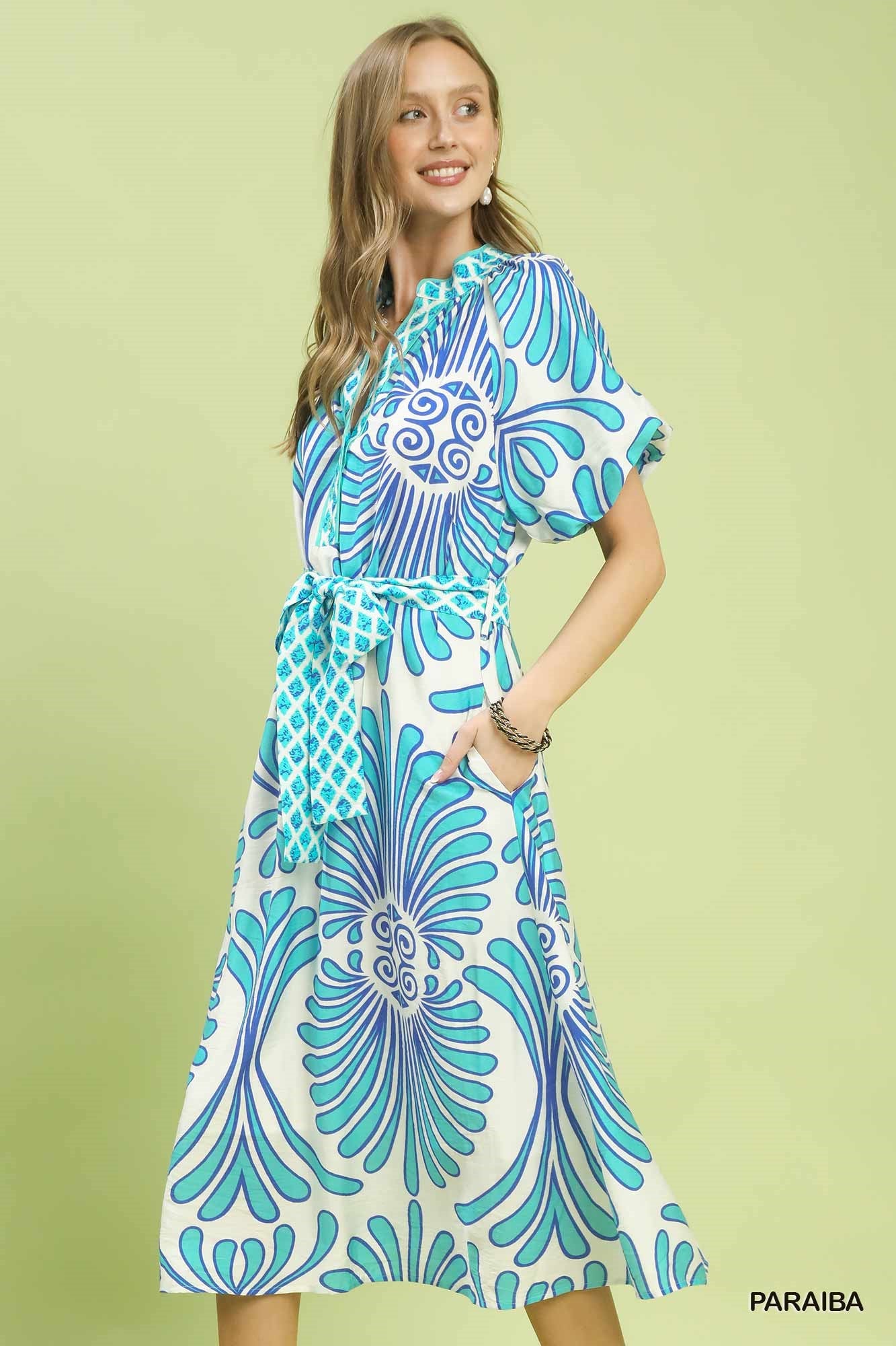 Bold Geo Floral Belted Maxi Dress