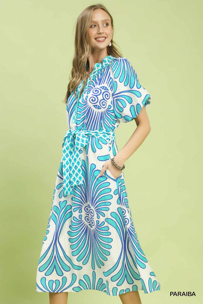 Bold Geo Floral Belted Maxi Dress