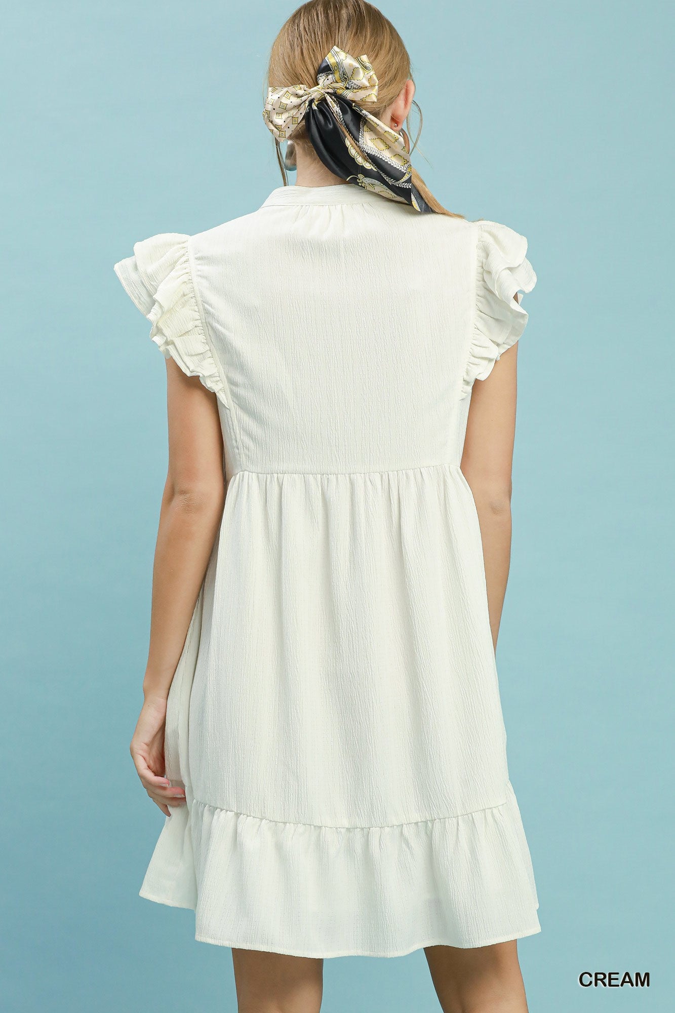 Ruffle Sleeve Babydoll Dress- White