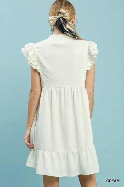 Ruffle Sleeve Babydoll Dress- White