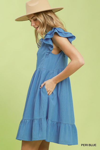 Ruffle Sleeve Babydoll Dress- Peri Blue