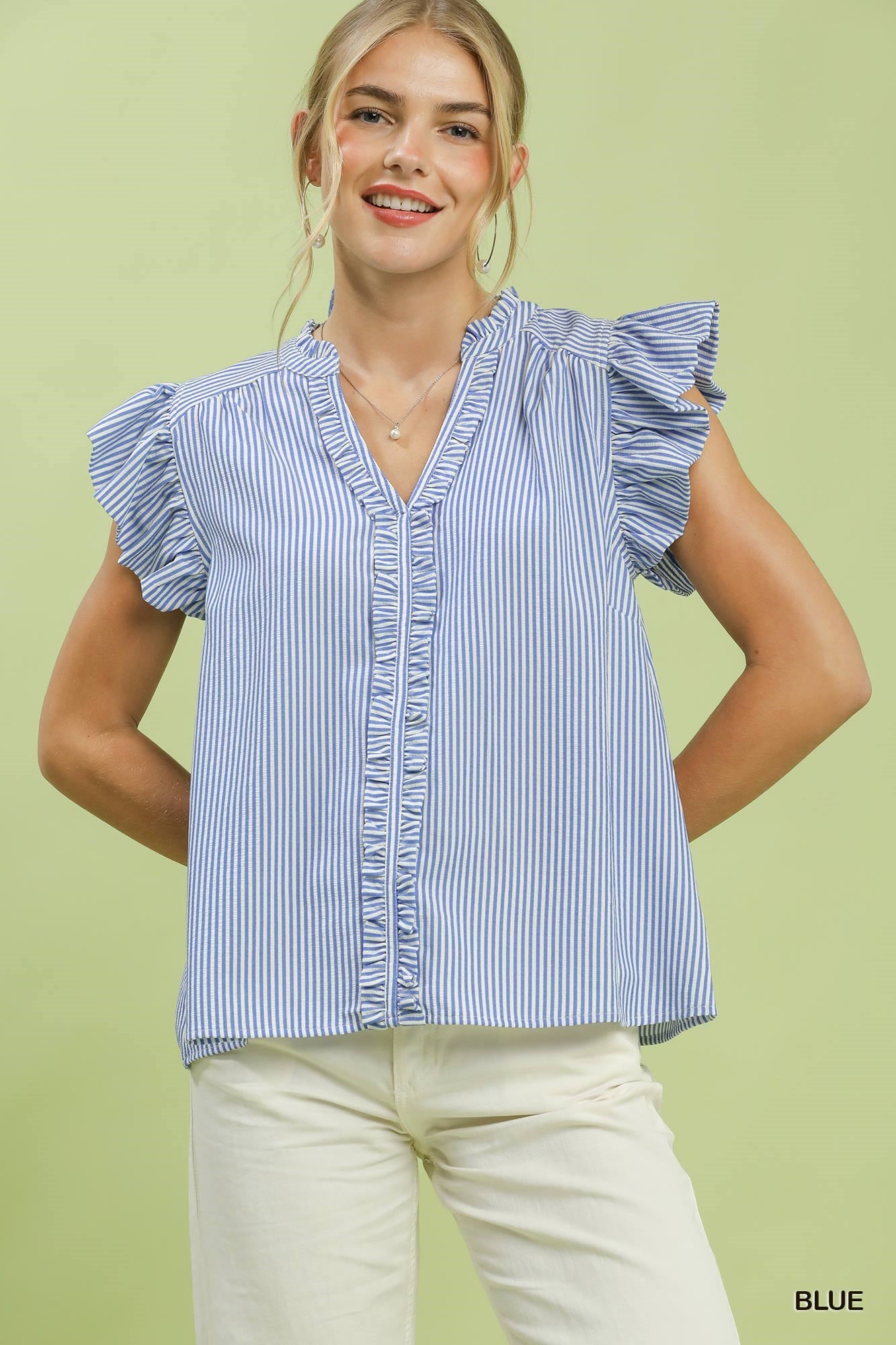 Stripe Ruffle Top- Pink, Blue, OR Green