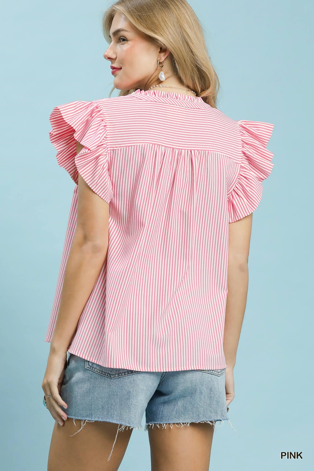 Stripe Ruffle Top- Pink, Blue, OR Green