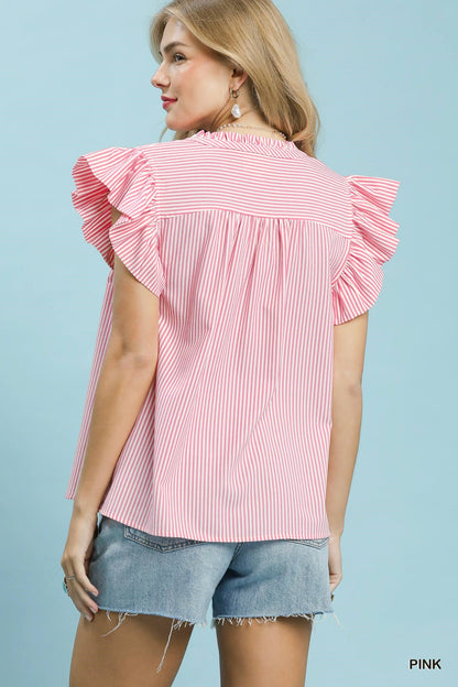 Stripe Ruffle Top- Pink, Blue, OR Green