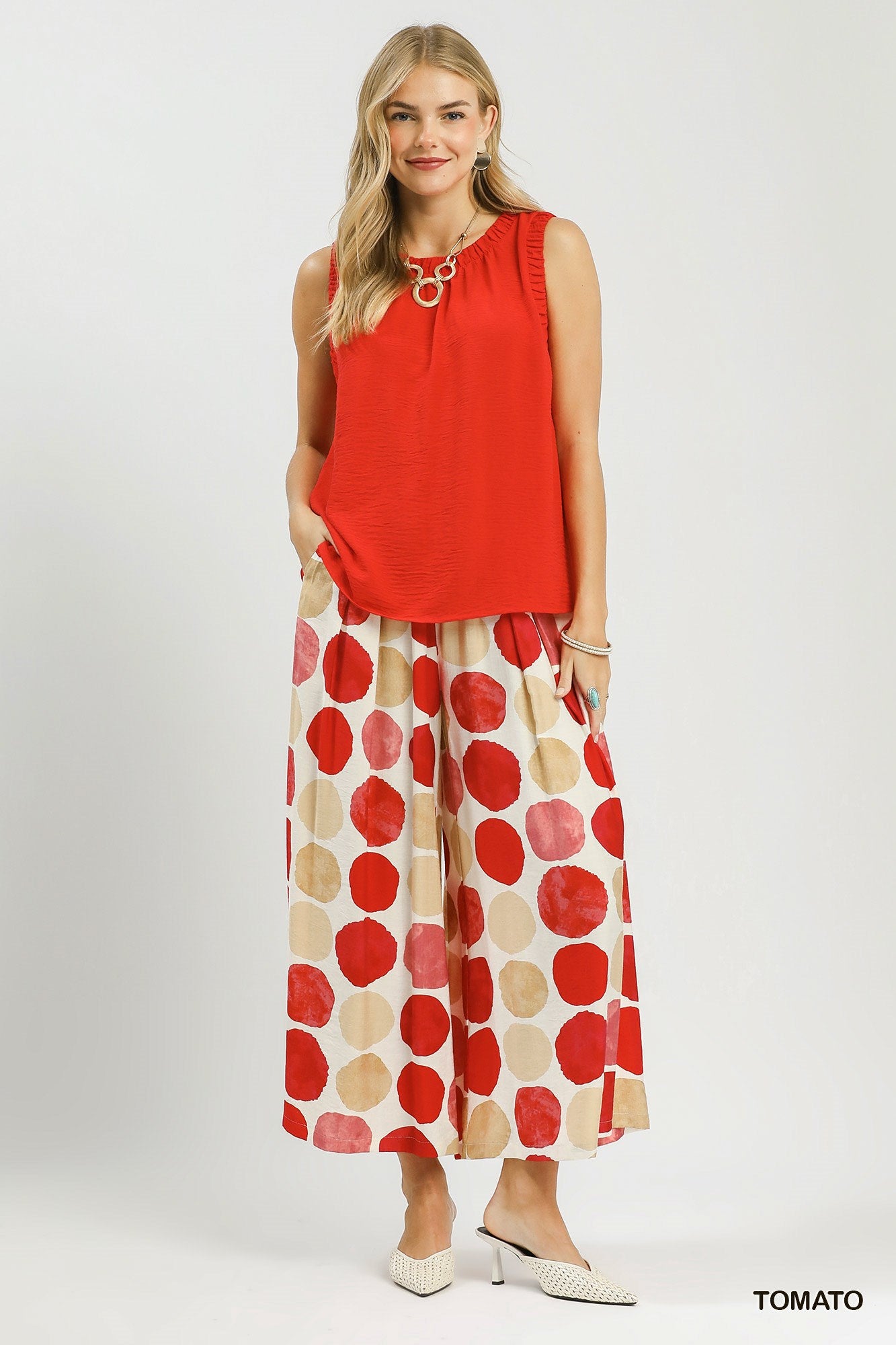 Ruffle Neck Sleeveless Top: Red, White, & Purple Available