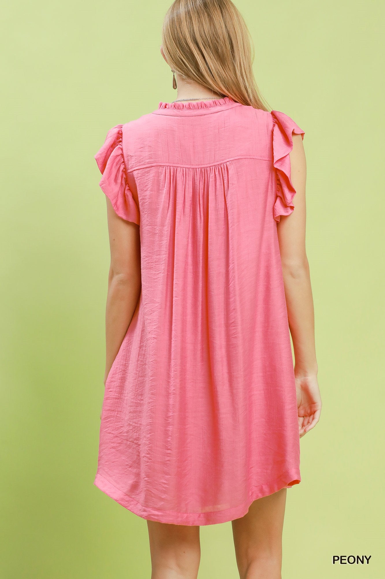 Pink Ruffle Sleeve Henley Shift Dress