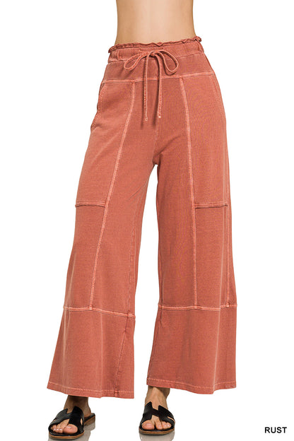 FRENCH TERRY WASHED EXPOSED-SEAM WIDE LEG PANTS- (6 colors available)