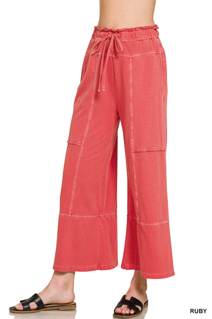 FRENCH TERRY WASHED EXPOSED-SEAM WIDE LEG PANTS- (6 colors available)