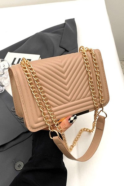 VEGAN LEATHER CHEVRON GRID CROSSBODY SHOULDER FLAP BAG