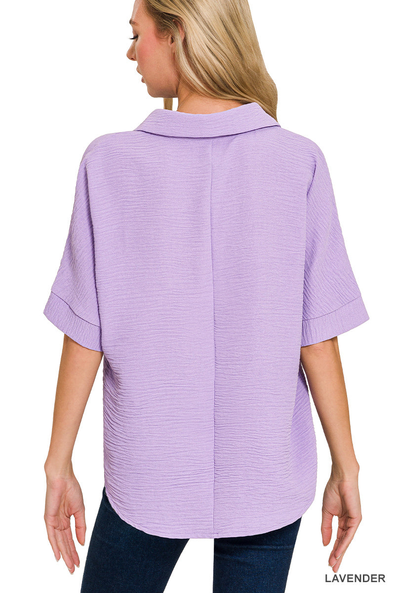 Crinkle V-neck w/Collar (4 color options)