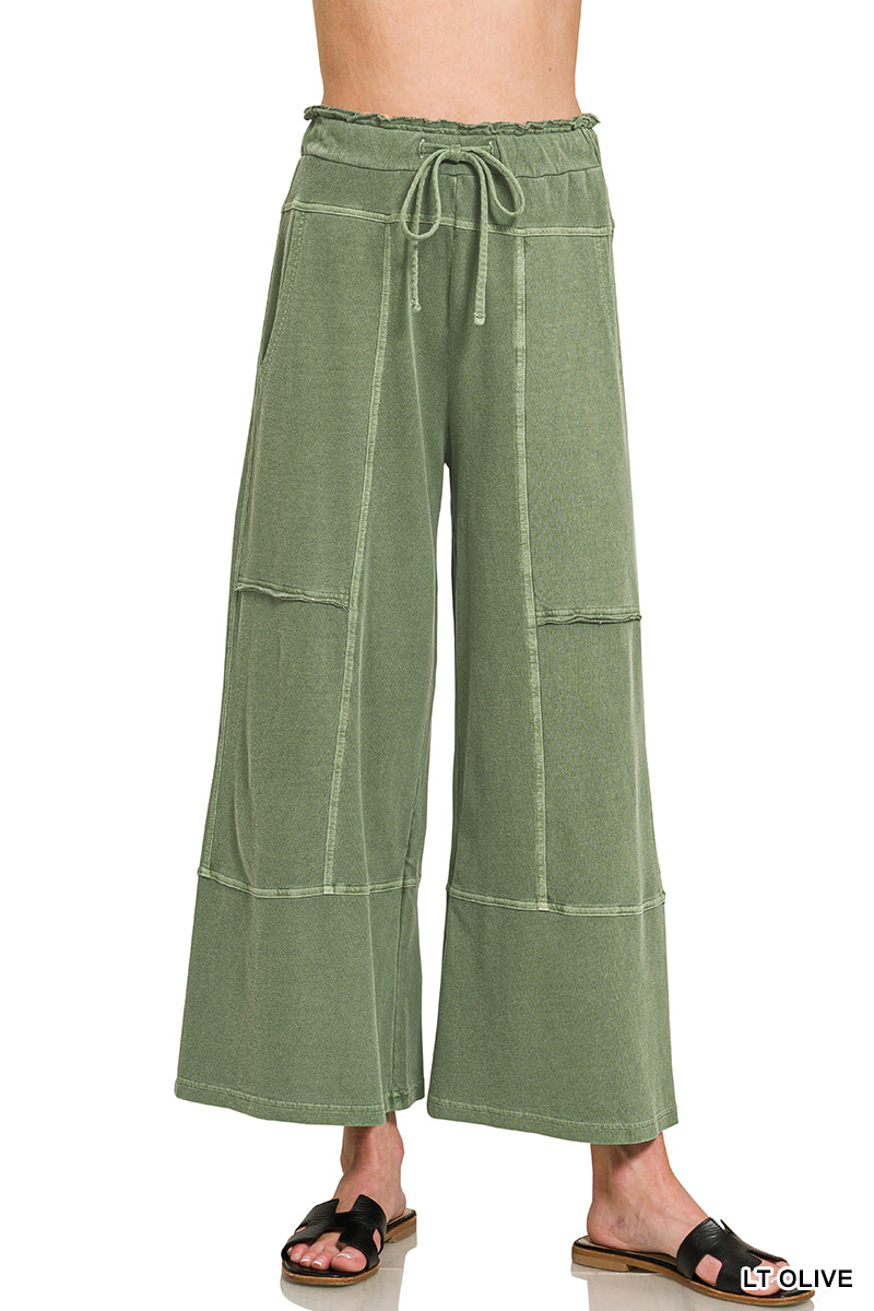 FRENCH TERRY WASHED EXPOSED-SEAM WIDE LEG PANTS- (6 colors available)
