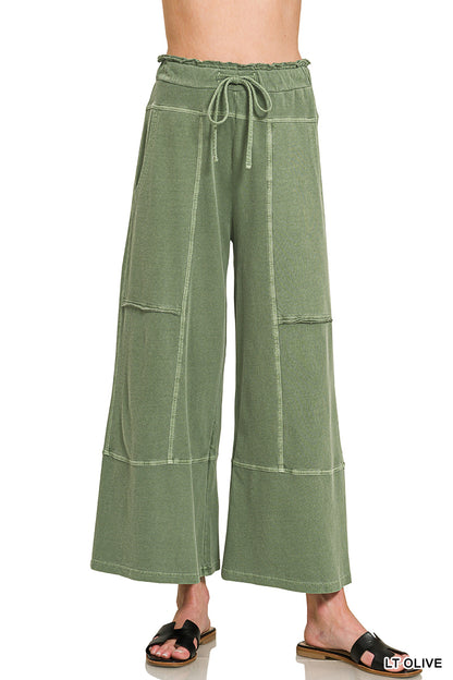 FRENCH TERRY WASHED EXPOSED-SEAM WIDE LEG PANTS- (6 colors available)