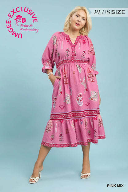Pink Floral Collage Midi Dress