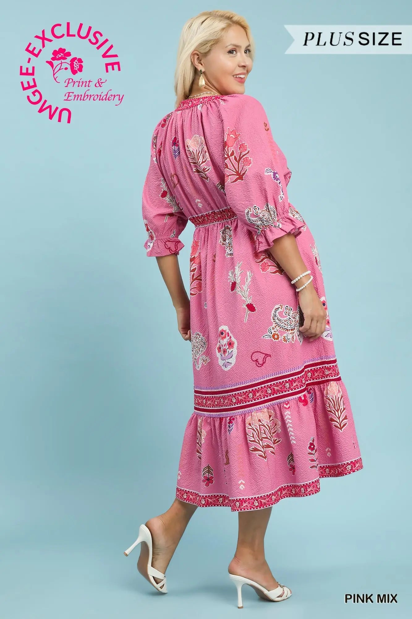 Pink Floral Collage Midi Dress