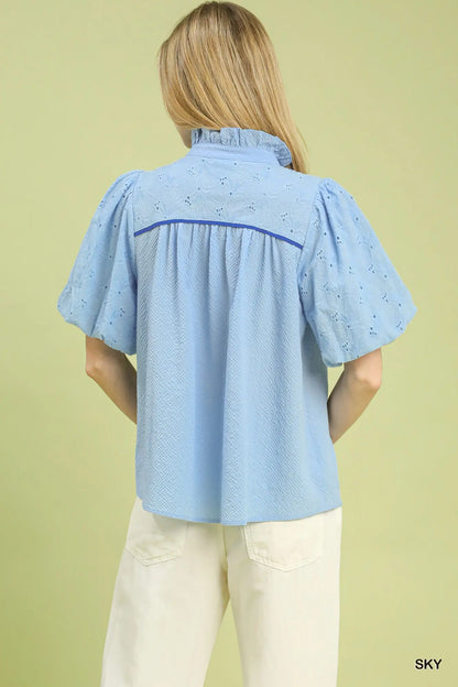 Sky Blue Eyelet Puff Sleeve
