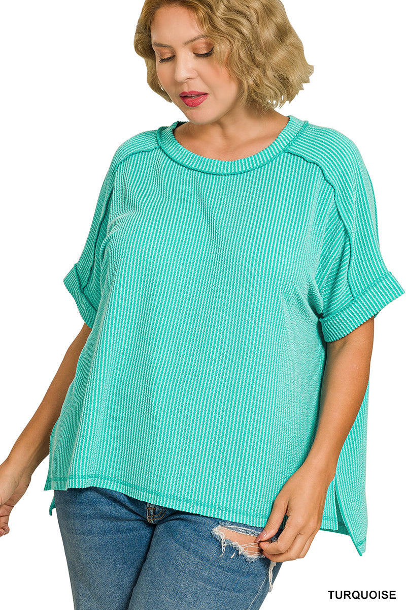 Raised Rib Short Sleeve Hi-Low Crew Neck (4 Colors available)
