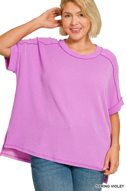 Raised Rib Short Sleeve Hi-Low Crew Neck (4 Colors available)