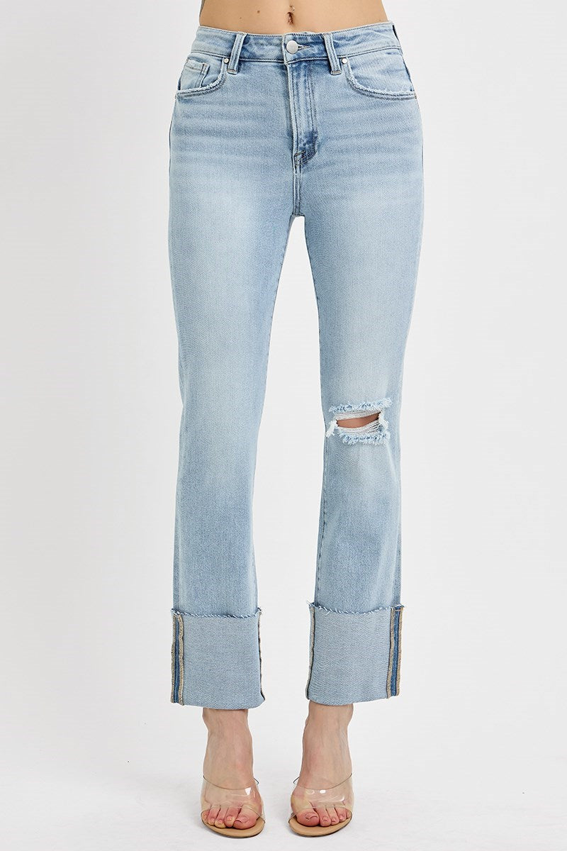 Risen: #84 High Rise Ankle Straight Wide Cuffed Jeans