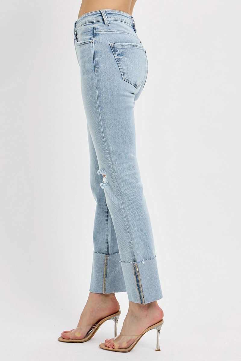 Risen: #84 High Rise Ankle Straight Wide Cuffed Jeans