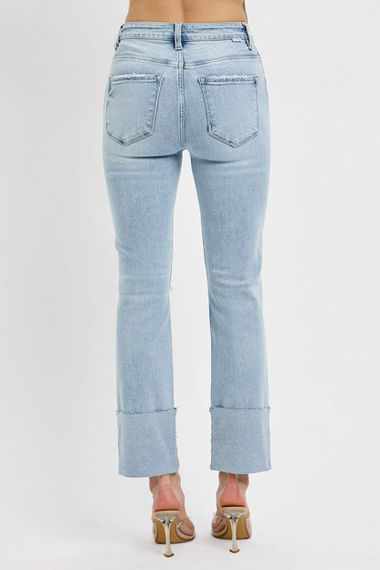 Risen: #84 High Rise Ankle Straight Wide Cuffed Jeans