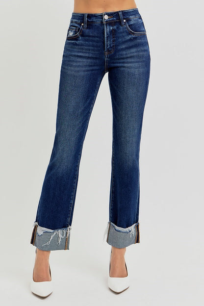 Risen: #77 Tummy Control High Rise Crop Straight Cuffed Jeans