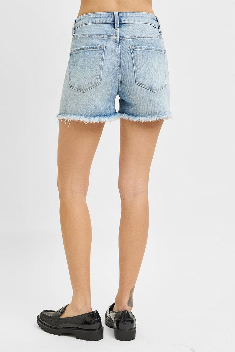 Tummy Control High Rise Fray Hem Shorts (6139) Light